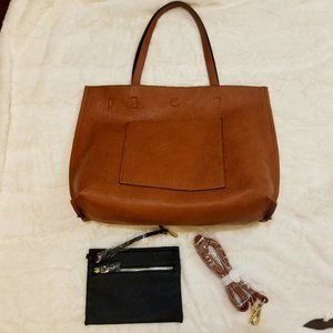 Street Level Reversible Faux Leather Tote & Wristlet
